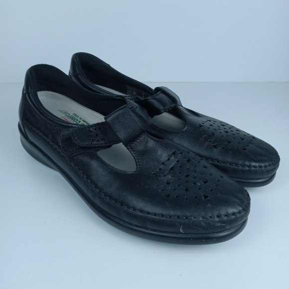 SAS Willow Shoes Womens 8 Black Slip On Leather Mary Jane Hook & Loop Comfort - Picture 1 of 8